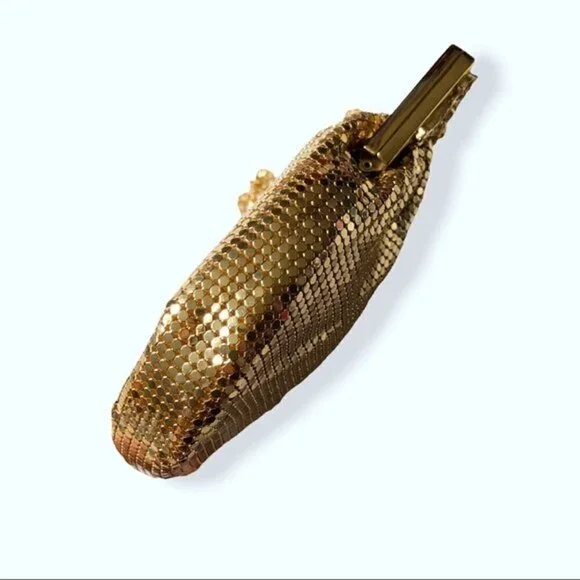 Whiting & Davis Bag 70s Gold Mesh Kiss Snap Evening Bag Crossbody Strap Purse - Picture 11 of 13